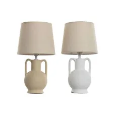 Lámpara de mesa Home ESPRIT Blanco Beige Cerámica 50 W 220 V (2 Unidades)