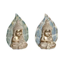 Decorative Figure DKD Home Decor 12,4 x 5,6 x 17,7 cm Blue Buddha Turquoise Oriental Stripped (2 Units)
