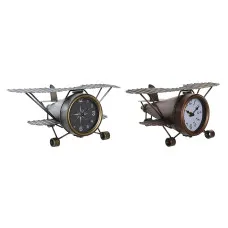 Reloj de Mesa DKD Home Decor 35 x 21 x 14 cm Avión Cristal Aluminio Hierro (2 Unidades)