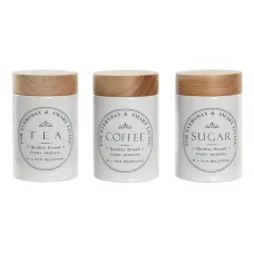 Tin DKD Home Decor Wood White Stoneware 10 x 10 x 16 cm (3 Units)