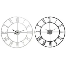Reloj de Pared Home ESPRIT Blanco Negro Metal 60 x 3 x 60 cm (2 Unidades)