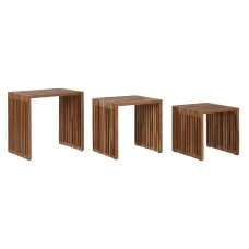 Set of 3 tables Home ESPRIT Natural Teak 40 x 40 x 40 cm
