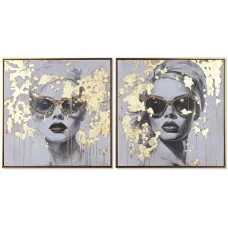 Painting Home ESPRIT Golden chica 70 x 3,5 x 70 cm (2 Units)