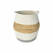 Basket DKD Home Decor White Natural Aluminium Natural Fibre 30 x 30 x 40 cm