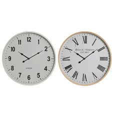 Reloj de Pared Home ESPRIT Blanco Cristal Madera MDF 53 x 6 x 53 cm (2 Unidades)