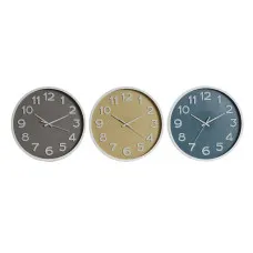 Reloj de Pared Home ESPRIT Azul Blanco Rosa Mostaza PVC 30 x 4 x 30 cm (3 Unidades)