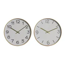 Reloj de Pared Home ESPRIT Blanco Dorado PVC 30 x 4 x 30 cm (2 Unidades)