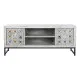 Mueble de TV DKD Home Decor Blanco Beige Gris Multicolor Cerámica Madera de mango 130 x 40 x 56 cm