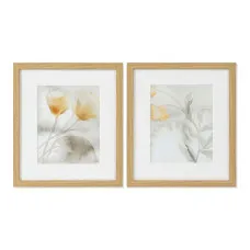 Cuadro DKD Home Decor Drawed Leaf 33 x 3 x 38 cm Tradicional Hoja de planta (2 Unidades)