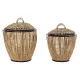 Juego de Cestos DKD Home Decor Negro Natural Metal Ratán 48 x 48 x 55 cm (2 Unidades)