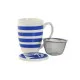 Cup with Tea Filter Home ESPRIT Blue Red Stainless steel Porcelain 380 ml (4 Units)