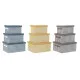 Set of Stackable Organising Boxes DKD Home Decor Grey Blue Yellow 40 x 30 x 20 cm