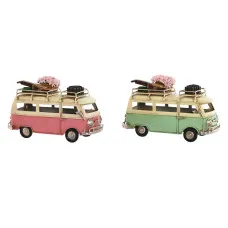 Figura Decorativa Home ESPRIT Furgoneta Verde Rosa Vintage 17 x 8 x 11 cm (2 Unidades)