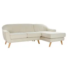 Sofá Chaise Longue DKD Home Decor Crema Madera de caucho 226 x 144 x 84 cm