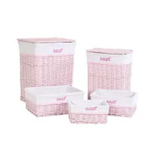 Set of Baskets DKD Home Decor Pink Polyester Children's wicker (44 x 34 x 56 cm)