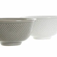 Bowl DKD Home Decor White Grey Porcelain Vintage 12,5 x 12,5 x 6,5 cm 2 Pieces