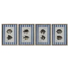 Painting Home ESPRIT Blue Fish 40 X 2,5 X 55 cm (4 Units)