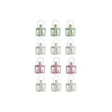 Street lamp Home ESPRIT White Green Pink Crystal Iron Shabby Chic 7 x 7 x 10 cm (3 Pieces) (4 Units)