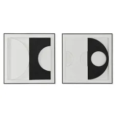 Painting Home ESPRIT White Black Abstract Modern 60 x 6,5 x 60 cm (2 Units)