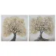 Cuadro Home ESPRIT Dorado Lienzo Madera MDF Árbol Tradicional 80 x 3 x 80 cm (2 Unidades)