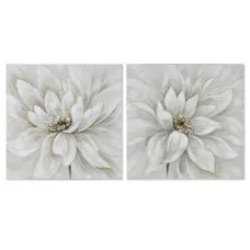 Painting Home ESPRIT White Canvas MDF Wood Flower Romantic 80 x 3 x 80 cm (2 Units)