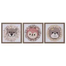 Canvas Home ESPRIT White Natural Children's animals 30 x 2,6 x 30 cm (3 Units)