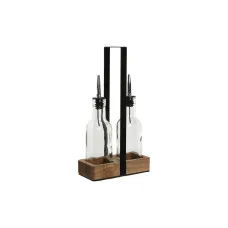 Set para Aliñar Home ESPRIT Negro Natural Cristal Madera de acacia 180 ml 15 x 7 x 28 cm