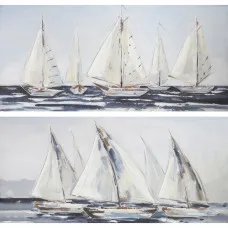 Painting DKD Home Decor Yachts Mediterranean 150 x 3,5 x 70 cm 150 x 2 x 70 cm (2 Units)