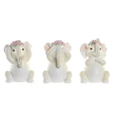 Figura Decorativa DKD Home Decor Elefante Rosa Blanco Resina (6 x 6,5 x 10 cm) (3 Unidades)