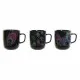 Mug DKD Home Decor Porcelain Black Pink (11.5 x 8.5 x 10 cm) (3 pcs) (380 ml)