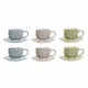 Piece Coffee Cup Set DKD Home Decor Blue Pink Metal Green Flowers Dolomite (6 pcs) (180 ml) (14 x 14 x 7 cm)
