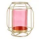 Portavelas Rosa Dorado Farol Metal Vidrio (19 x 20 x 19 cm)