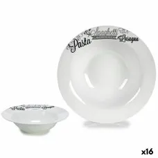 Plato para Pasta Blanco Negro Porcelana 23 x 2 x 23 cm (16 Unidades)