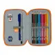 Double Pencil Case Valencia Basket M854 Blue Orange Sporting 28 Pieces 12.5 x 19.5 x 4 cm