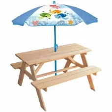 Mesa de picnic Fun House Marrón Sombrilla (125 x ø 100 cm)