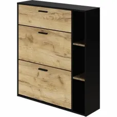 Zapatero Leona Marrón Negro Roble Melamina 90 x 25 x 102 cm