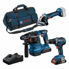 Set de taladro y accesorios BOSCH GSR 18V-55 + GWS 18V-7 + GBH 18V-22