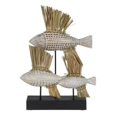 Decorative Figure White Brown Natural Fish 30 x 10 x 40 cm