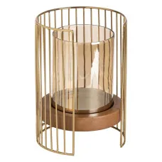 Portavelas Marrón Dorado Madera Cristal Acero 18 x 18 x 25 cm