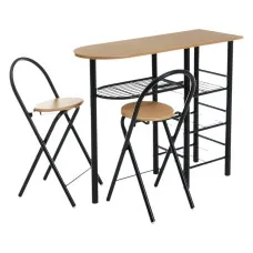 Table set with 2 chairs Black Natural 100 x 74 x 88 cm