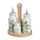 Set de Aceitera y Vinagrera GREENS Blanco Verde Madera Gres 210 ml 21 x 8,5 x 18 cm 4 Piezas
