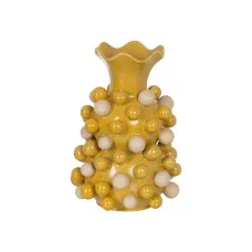 Vase Yellow White Ceramic 28,3 x 28,3 x 39,7 cm