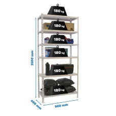 Estantería Metálica SimonRack: 2500x900x400 mm, 6 Baldas de metal, 180 kg por balda, sin tornillos