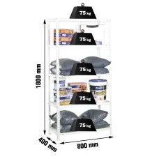 Estantería Metálica SimonRack: 1800x800x400 mm, 5 Baldas de metal, 75 kg por balda, con tornillos