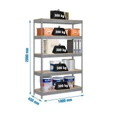 Estantería Metálica SimonRack: 2000x1000x450 mm, 5 Baldas de madera, 300 kg por balda, sin tornillos
