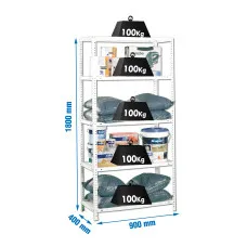 Estantería Metálica SimonRack: 1800x900x400 mm, 5 Baldas de metal, 100 kg por balda, con tornillos