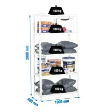 Estantería Metálica SimonRack: 2000x1000x400 mm, 5 Baldas de metal, 100 kg por balda, con tornillos