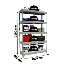 Estantería Metálica SimonRack: 2000x1800x600 mm, 5 Baldas de madera, 400 kg por balda, sin tornillos