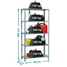 Estantería Metálica SimonRack: 1800x800x300 mm, 5 Baldas de madera, 150 kg por balda, sin tornillos
