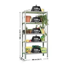 Estantería Metálica SimonRack: 1800x900x500 mm, 5 Baldas de madera, 150 kg por balda, sin tornillos